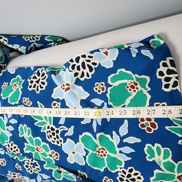 Banana Republic Blouse Top Small Blue Green Floral Split Back Blouse Women NWT - Picture 2 of 10